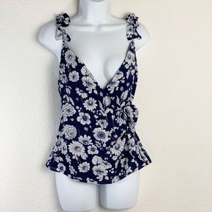 Likely Marin Navy White Floral Wrap Top Blouse Sz XS